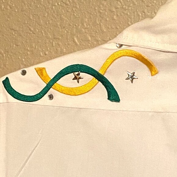 MODIT long sleeve white Shirt with embroidered applique, rhinestones and stars M - Picture 4 of 10